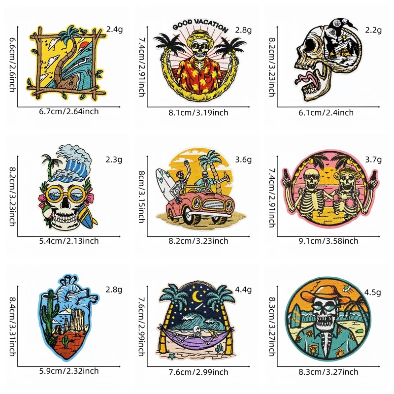 10 Uds. Parches bordados de calavera de paisaje colorido para ropa DIY parche de calavera Hippie parches para planchar para pegatinas de ropa - imagen 3