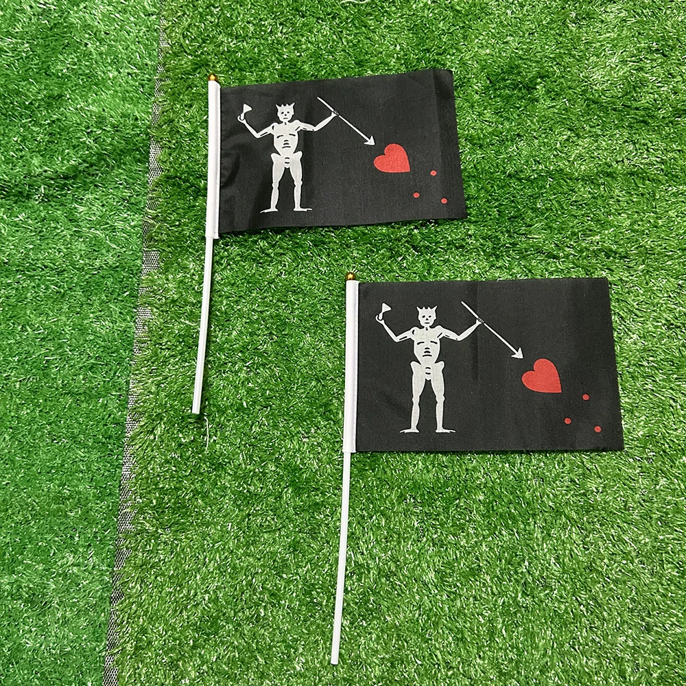 BANDERA DE SKY Barba Negra Barbanegra Edward Teach Pirata bandera ondulada a mano 14x21cm 50/100 Uds banner volador de poliéster para decoración - imagen 2