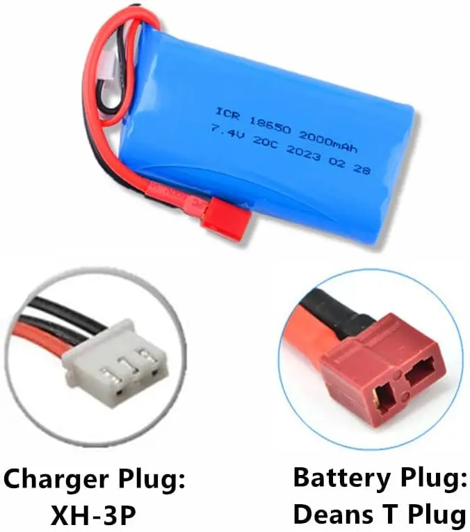 Batería de iones de litio de 7,4 v, 2000mah, 15C, con enchufe en T, para WLtoys, coche de Control remoto de 4 ruedas, vehículo todoterreno, coche de alta velocidad - imagen 3