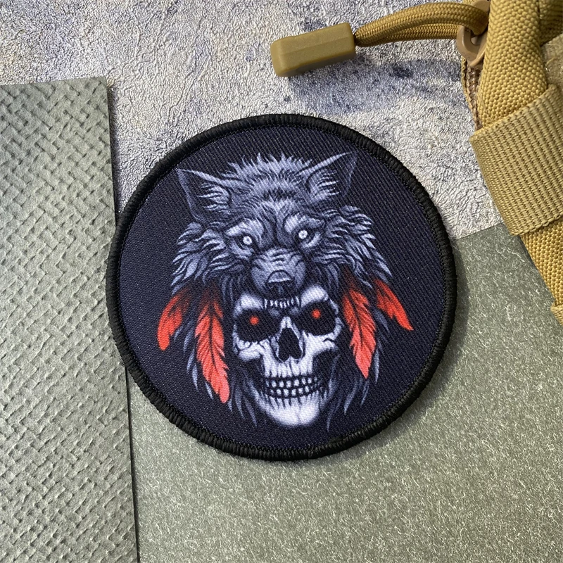 Parches de insignia de moral del jefe Tribal, esqueleto, lobo, brazalete táctico, gancho y bucle, adecuado para accesorios de mochila, pegatinas - imagen 2