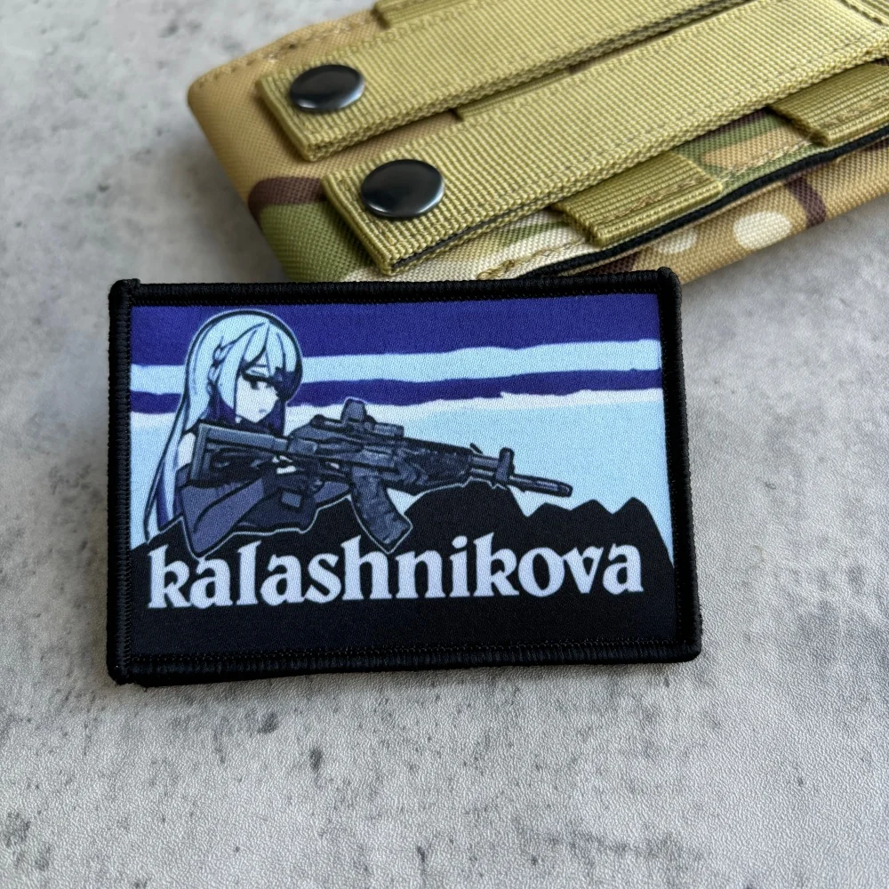 Parches tácticos de Chica de Anime para niñas, parche de bandera con gancho y bucle Kalashnikova, insignia de moral del ejército militar, pegatinas para mochila - imagen 5