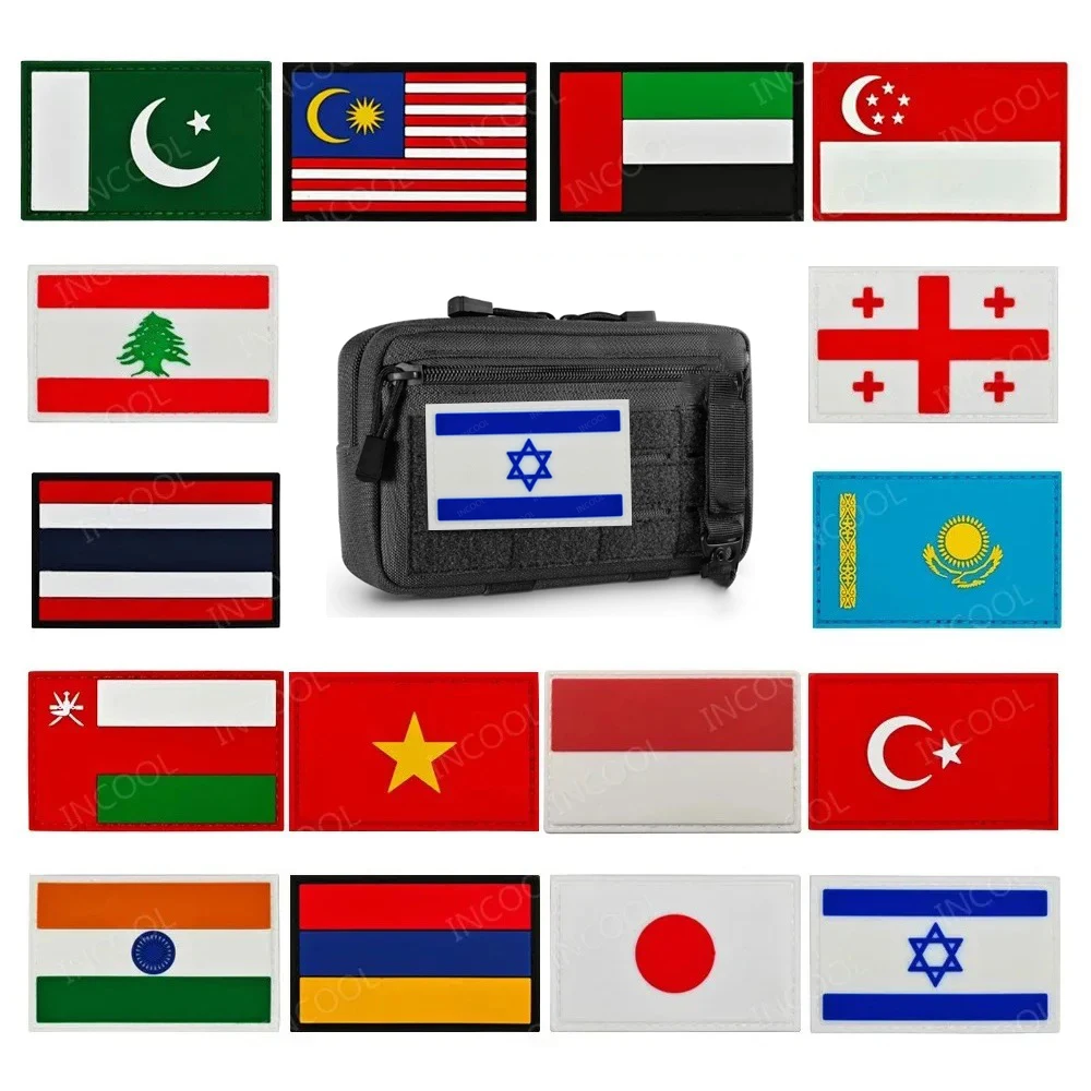 Parche de bandera nacional asiática de goma de PVC 3D, banderas asiáticas, insignias decorativas para hombro, gancho, brazalete trasero, apliques para ropa, mochila