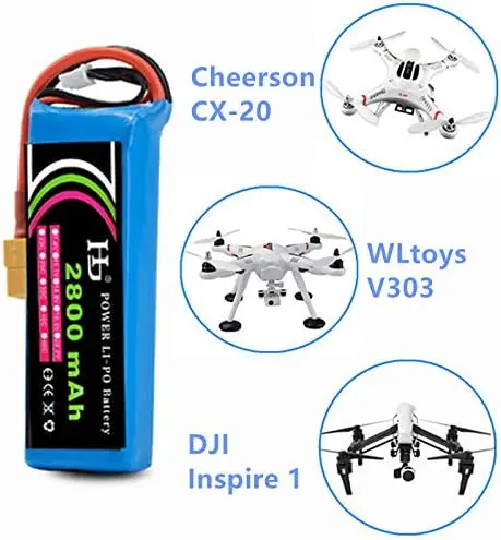11,1 V 2800mAh 25C Li-po batería XT60 conector con cargador para Cheerson CX-20 DJI Inspire 1 WLtoys V303 RC Drone - imagen 2