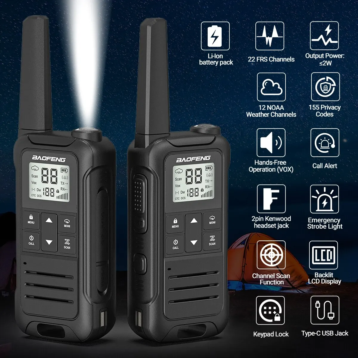 2 uds Baofeng F22 Mini Walkie Talkie PMR FRS de largo alcance recargable portátil niños Radio bidireccional tipo C cargador para viaje de Camping - imagen 3