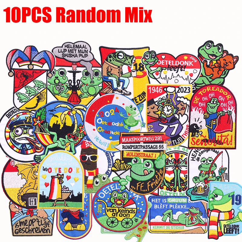 10 Uds. Parche de Carnaval de Países Bajos de mezcla aleatoria, parches para planchar para ropa, parches con emblema de Oeteldonk de País de tierras para coser ropa DIY - imagen 4
