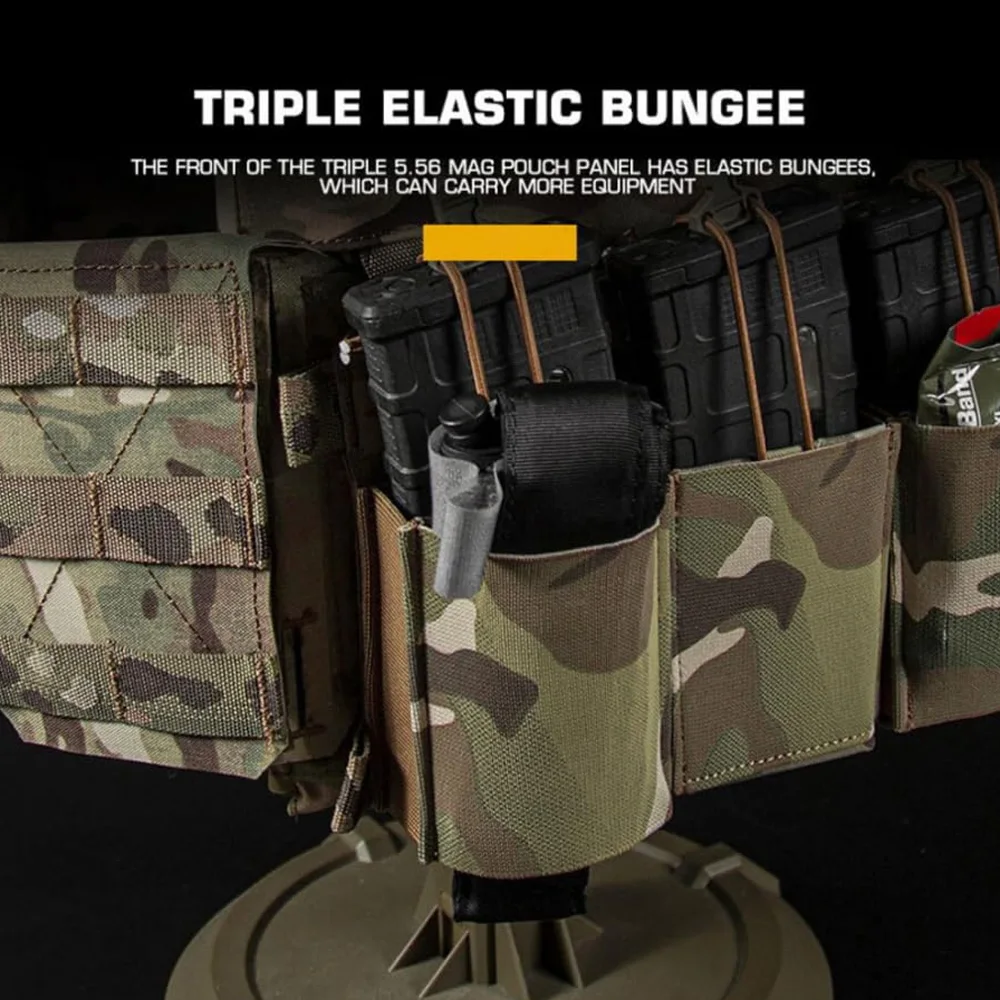 Portador de placa táctico para Airsoft, chaleco de caza MOLLE ligero con Triple 556 bolsas para revistas, equipo de juego de guerra CS - imagen 3