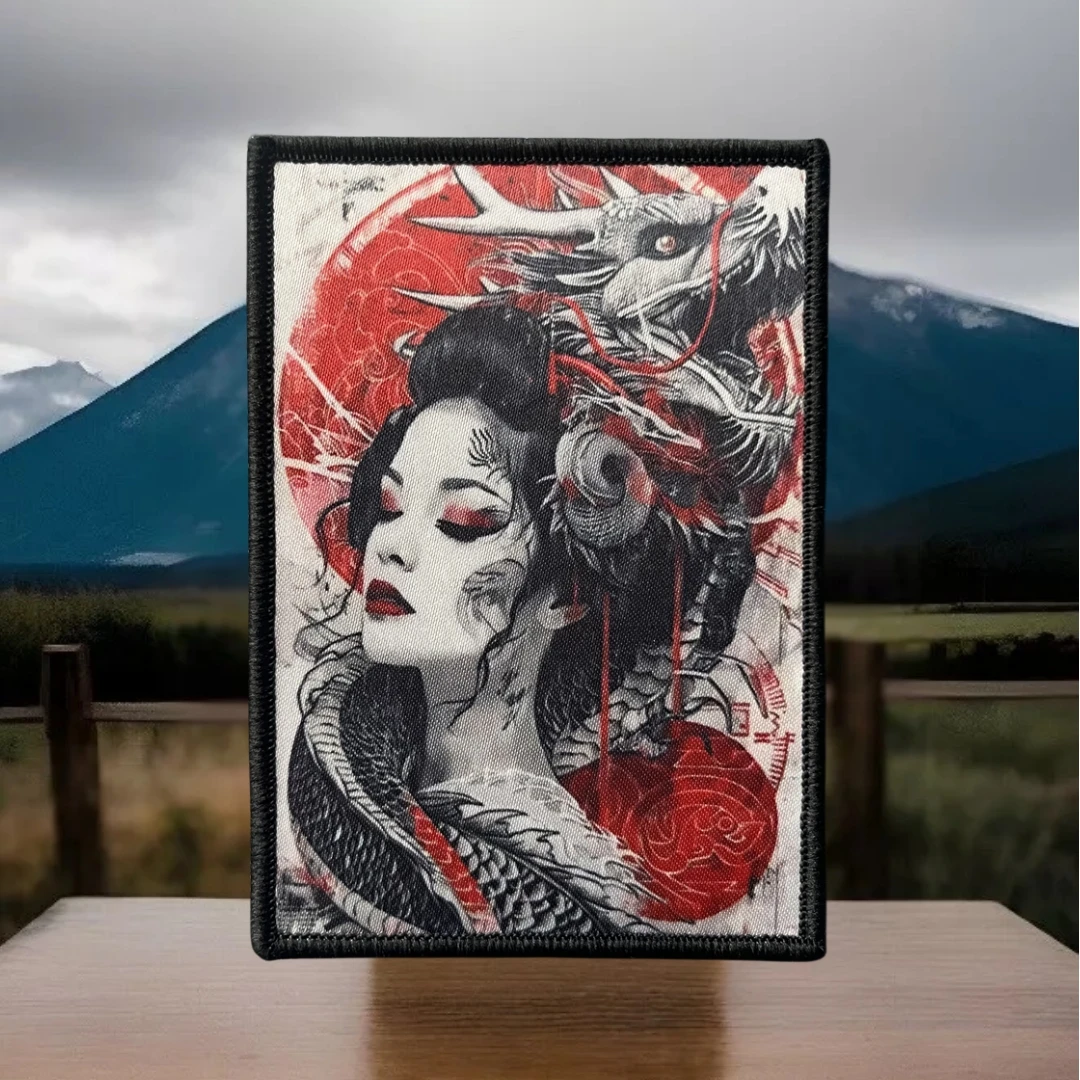 Parche Geisha Dragon Japón, insignia de moral táctica, emblema del ejército militar, pegatina para mochila, parches impresos con gancho para ropa - imagen 5