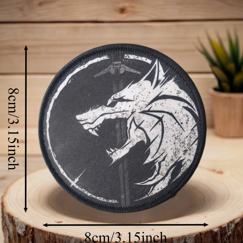 Parche con estampado de la espada de la justicia y el lobo, insignia de moral con gancho y bucle táctico, pegatinas decorativas para mochila, parches para brazalete para ropa - imagen 3