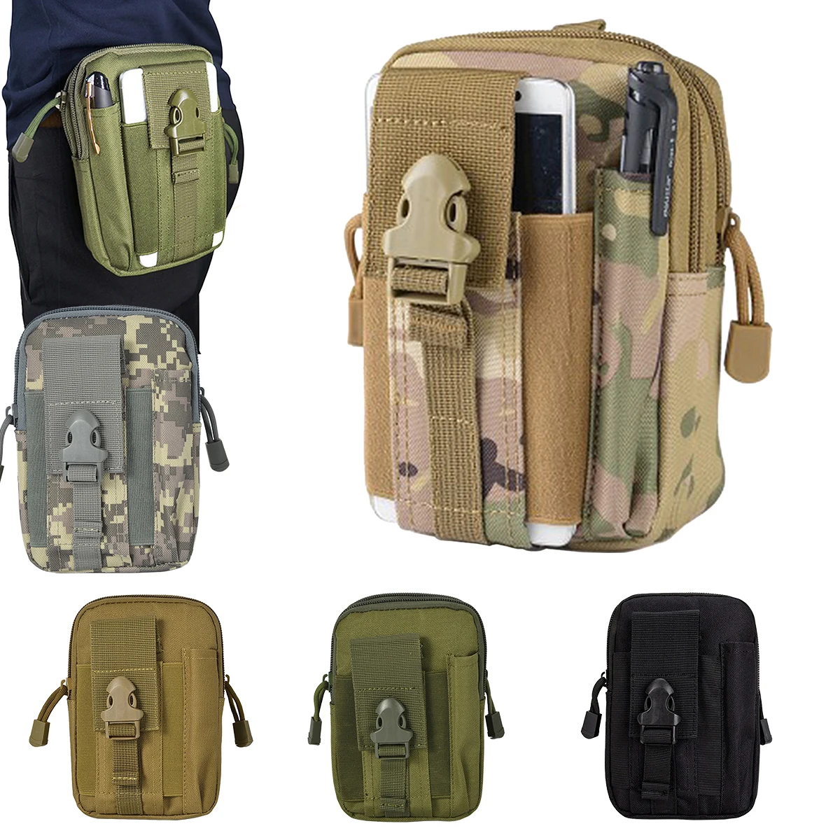 Bolsa táctica para pierna Molle, riñonera con cinturón para hombre, bolsa de herramientas de supervivencia de bolsillo pequeño para correr, viajar, acampar, cazar, Airsoft