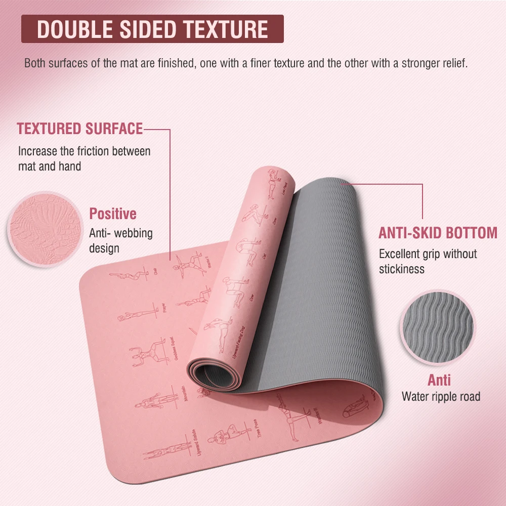 Nueva estera de Yoga, Material TPE de 6mm de espesor, 183cm x 57cm, estampado de postes de Yoga, diseño antideslizante adecuado para todo tipo de ejercicios de interior - imagen 2