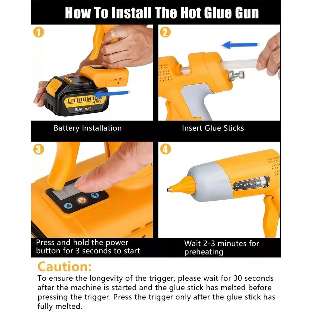 Pistola de pegamento de fusión en caliente inalámbrica con pantalla Digital, batería de iones de litio de 18V para Makita/Dewalt/Milwaukee/Bosch Ryobi, barras de pegamento de 11mm - imagen 5