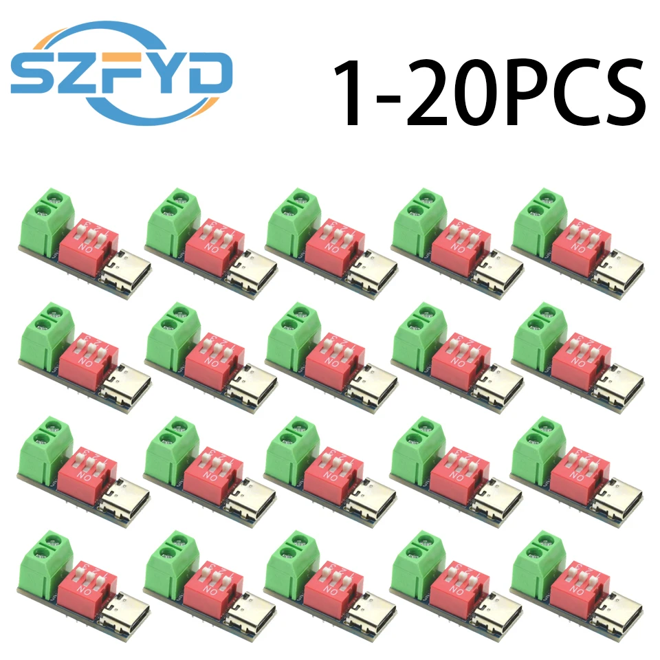 Placa de prueba de carga rápida PD, módulo de disparo PD ajustable de 5-20V, USB tipo C, probador de fuente de alimentación de 100W, 1-20 piezas