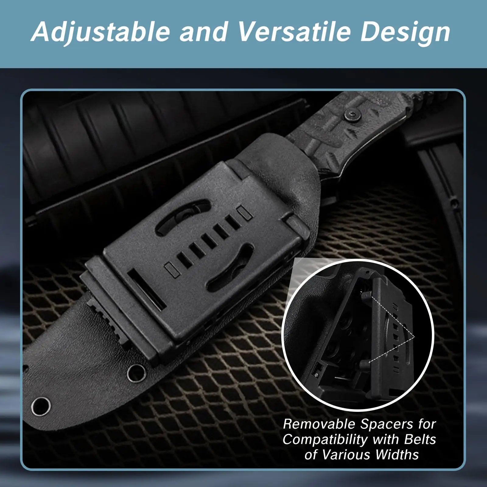 K-funda Clip de cintura negro multifunción vaina de caza abrazadera de cinturón Mini caza campamento herramienta de engranaje al aire libre varilla ajustable antideslizante - imagen 4