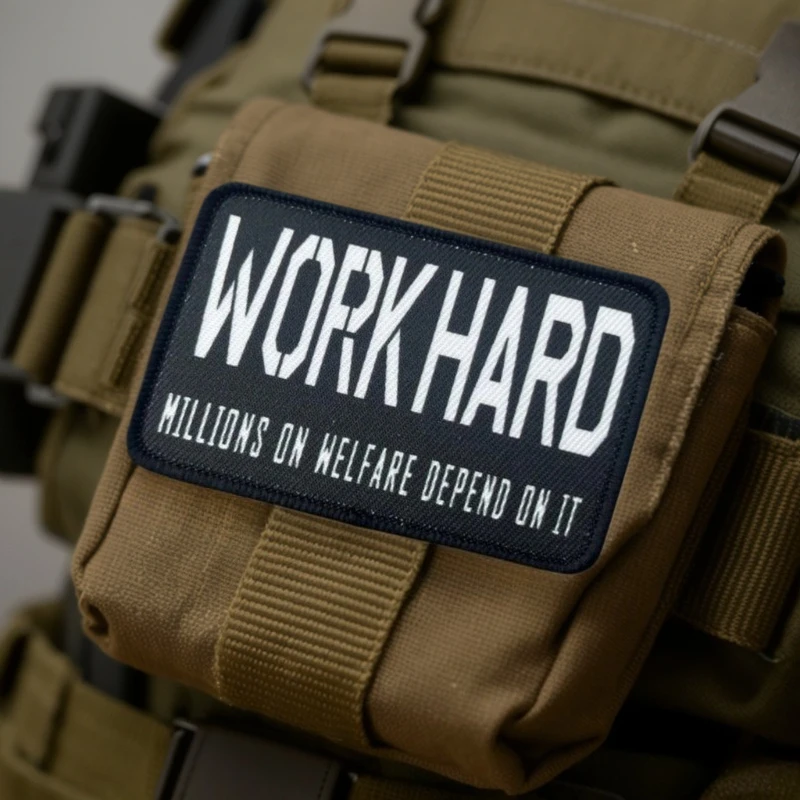Divertido insignia de moral táctica “Millones duros de trabajo en bienestar depende de ello” Parches de gancho y bucle para decoración de ropa de mochila