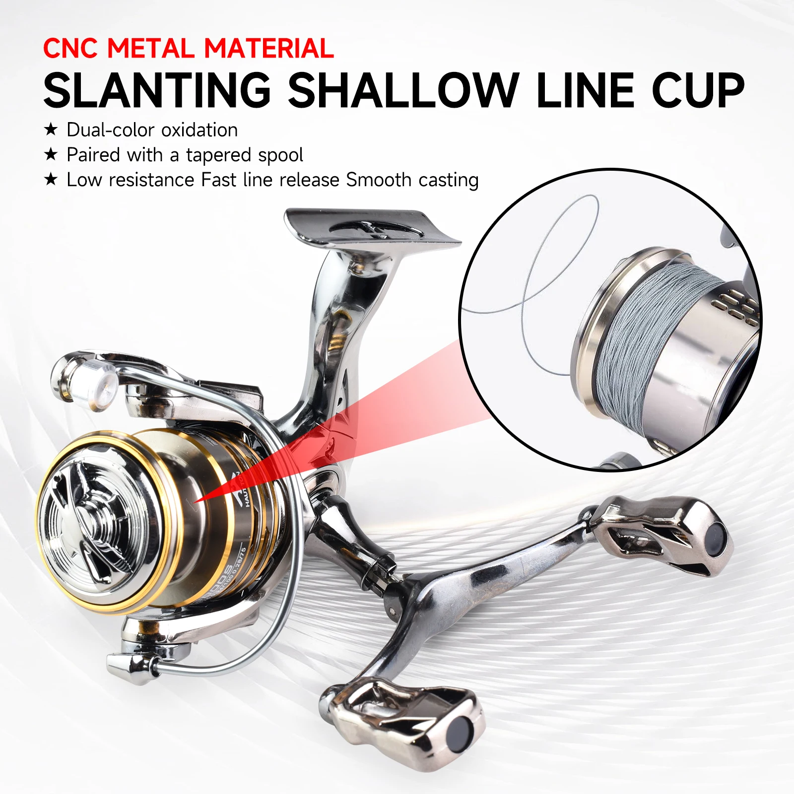 Rueda giratoria de doble brazo CNC, rueda de pesca de Metal 5,2: 1, relación de velocidad, rodamiento de carga, 6KG, especial para caza y pesca al aire libre - imagen 5