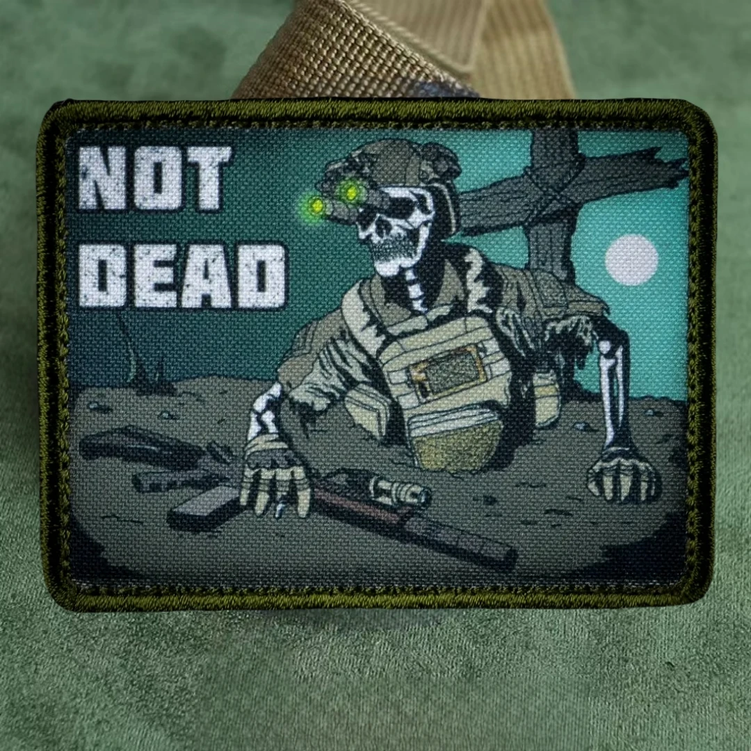 Parche táctico de calavera de la muerte "NON DEAD" con insignia de moral, pegatina para mochila del ejército militar, parches de gancho y bucle impresos para ropa