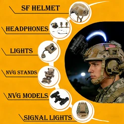 Casco táctico con luz señal, auriculares y soporte NVG para airsoft