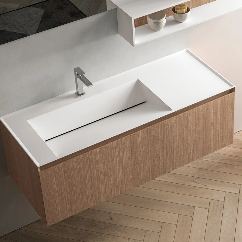 Nueva placa de roca ligera de lujo, lavabo integrado para lavar a mano, lavabo montado en la pared de piedra Artificial personalizado, plataforma inferior - imagen 3