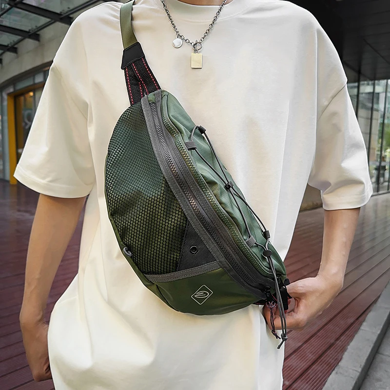 Bolsa de pecho para motocicleta y gimnasio para hombre, almacenamiento grande para viajes al aire libre, compras, riñonera deportiva multifuncional - imagen 5