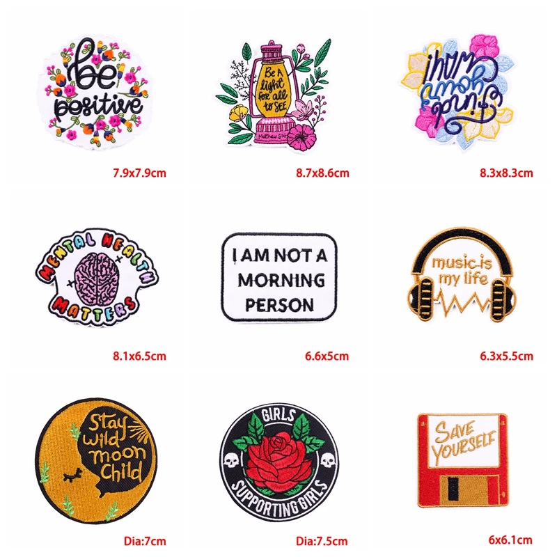 10 unids/lote, venta al por mayor, parche con letras de arcoíris de dibujos animados, parches bordados en idioma positivo, sombreros, parches para planchar DIY para ropa - imagen 3