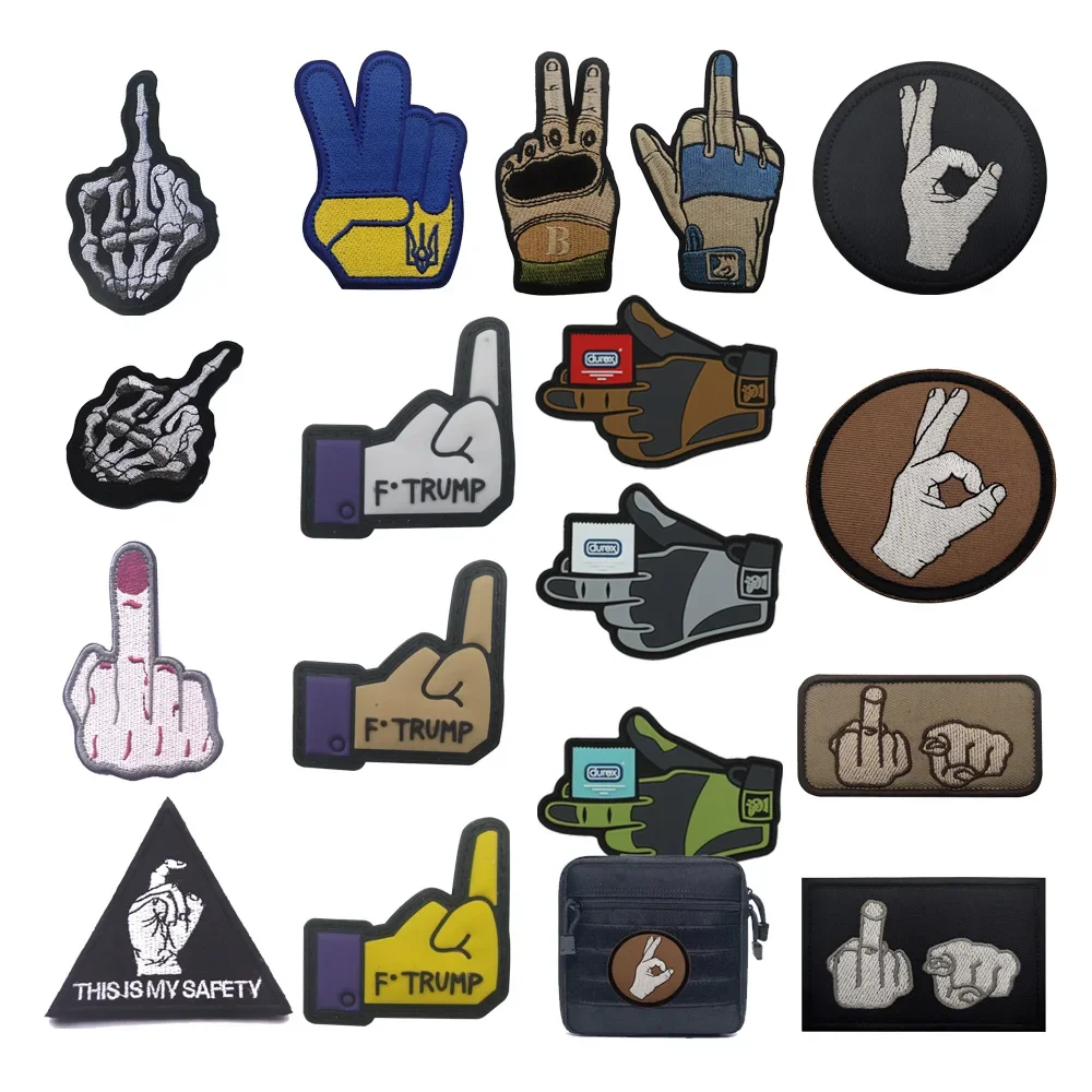 Accesorios para bolsa al aire libre, insignia, manga para el dedo, parche de tela bordado, calavera, dedo medio, moral mágica, parche para mochila táctica - imagen 2