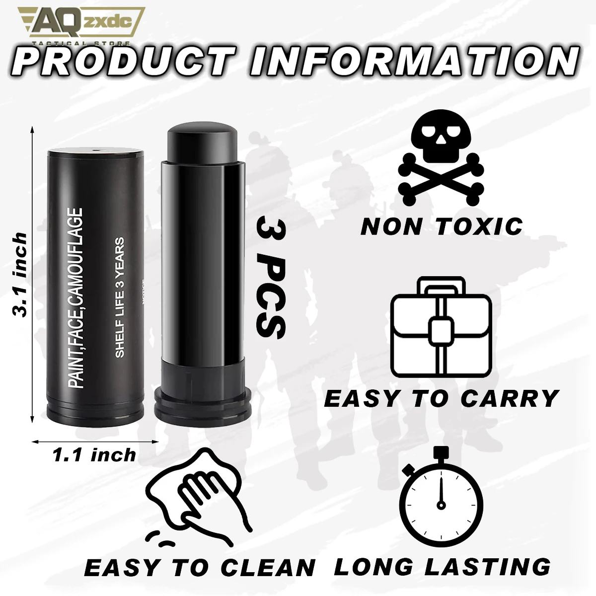 AQzxdc 3 palos de colores de camuflaje, para pintura facial, palos de maquillaje de camuflaje militar, para caza militar, deportes al aire libre - imagen 5