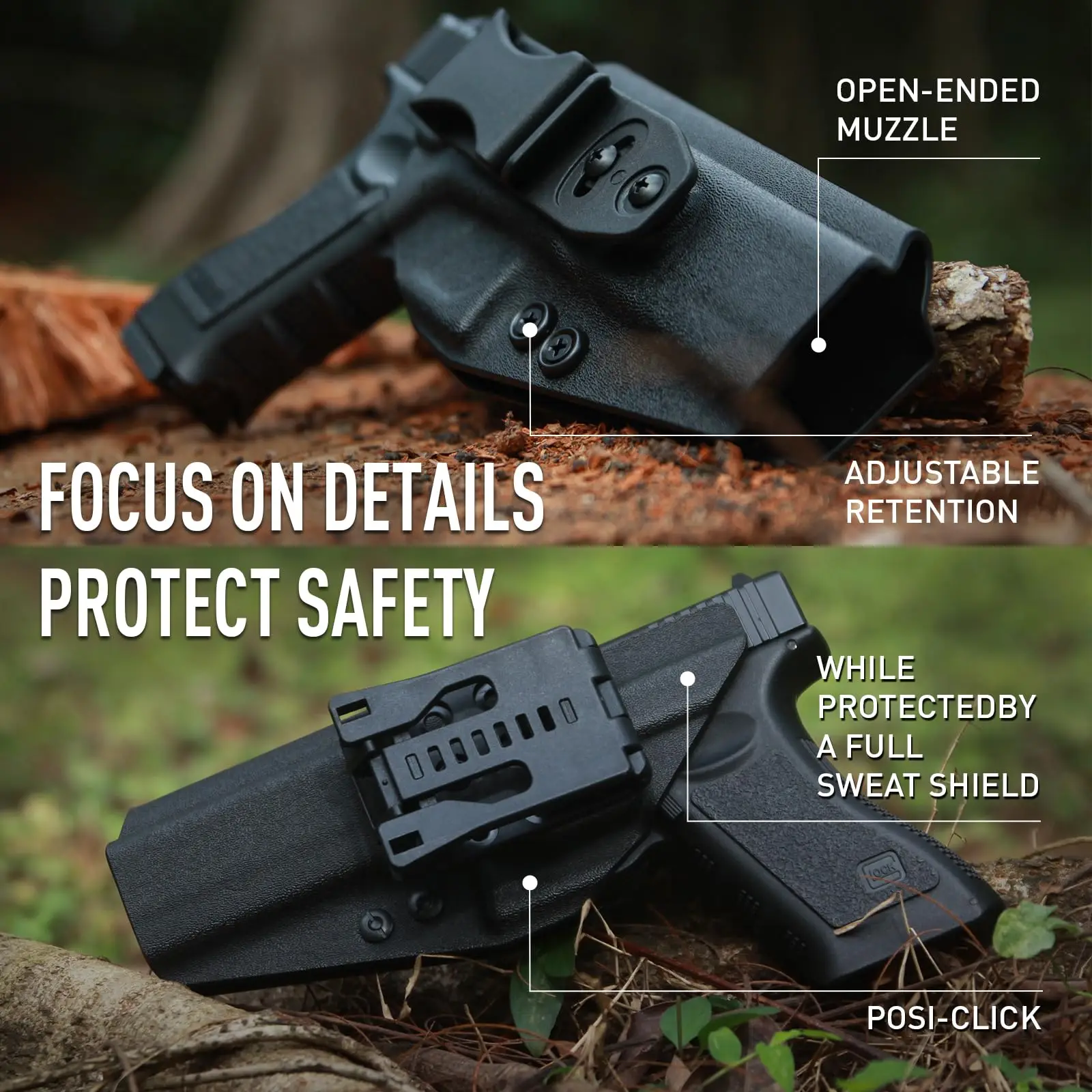 Funda para pistola kydex Compatible con Glock34 IWB y OWB para Glock G34(Gen 4-5,MOS) G17/G19/ G25/G45(Gen3-5) transporte exterior oculto - imagen 5