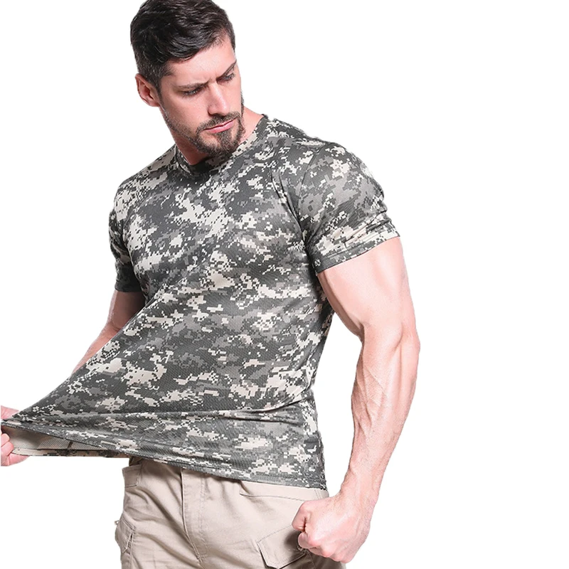 Camiseta de secado rápido para hombre, camiseta transpirable de camuflaje de combate Airsoft, camiseta informal militar de manga corta para caza y senderismo de verano - imagen 3