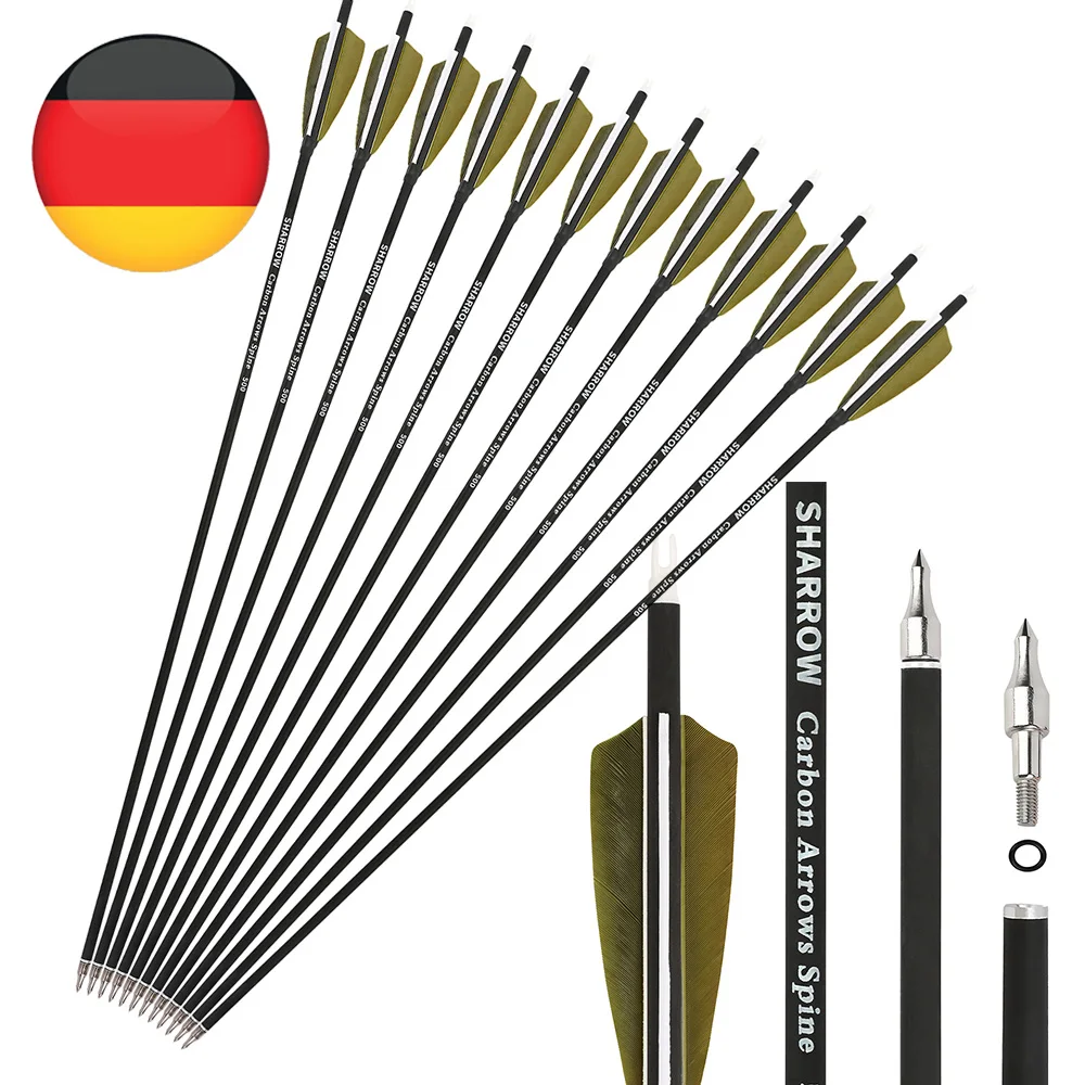 12 Uds Spine500 tiro con arco flecha de carbono 30 "para arco tiro al aire libre práctica de objetivo caza 100 puntos de flecha roscados de grano - imagen 4