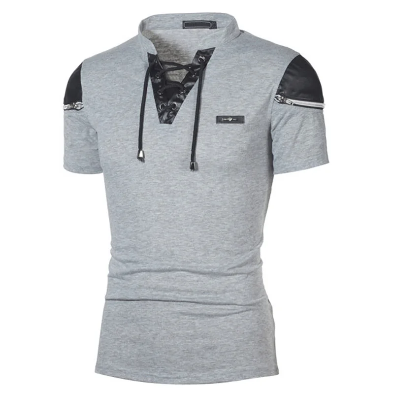 Camiseta de algodón con cuello en V para hombre, camisetas de manga corta transpirables de Color sólido, camisetas ajustadas informales de moda, ropa de calle de talla grande - imagen 4