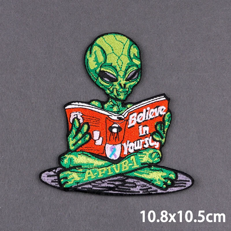 Parches de Alien para ropa, termoadhesivos para ropa, universo espacial, parches bordados para planchar, apliques de bricolaje, pegatinas de hierro - imagen 2