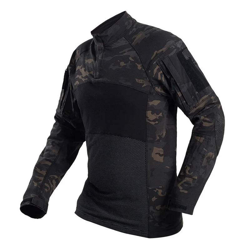 Camiseta táctica de malla para hombre, camiseta de camuflaje de manga larga con cremallera, rana de asalto, escalada al aire libre, uniforme de senderismo, camisa para fiesta de graduación y Club, genial - imagen 2