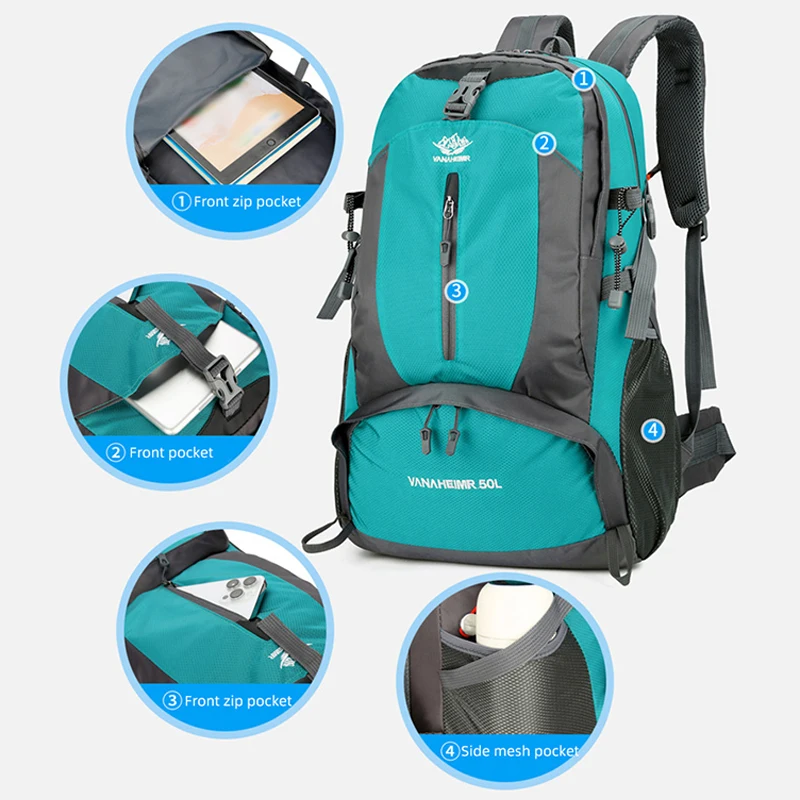 Mochila de escalada de 50L, bolso de hombro multiusos para deporte y senderismo, mochila para acampar y senderismo al aire libre, mochila ligera para ordenador portátil de viaje - imagen 5