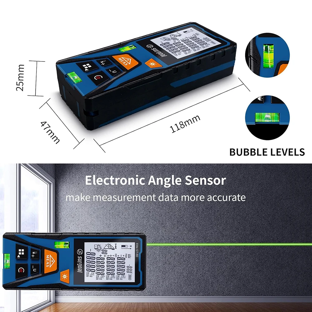 Medidor de distancia láser con cinta métrica, telémetro láser verde de 120m con Horizontal - imagen 4