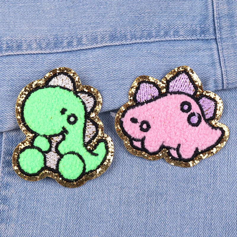 Parche bordado de dinosaurio, pulpo, Lobo, toalla, borde dorado, Animal Grete, parches bordados para ropa, bolsos, sombreros, coser, decorar, bricolaje - imagen 3