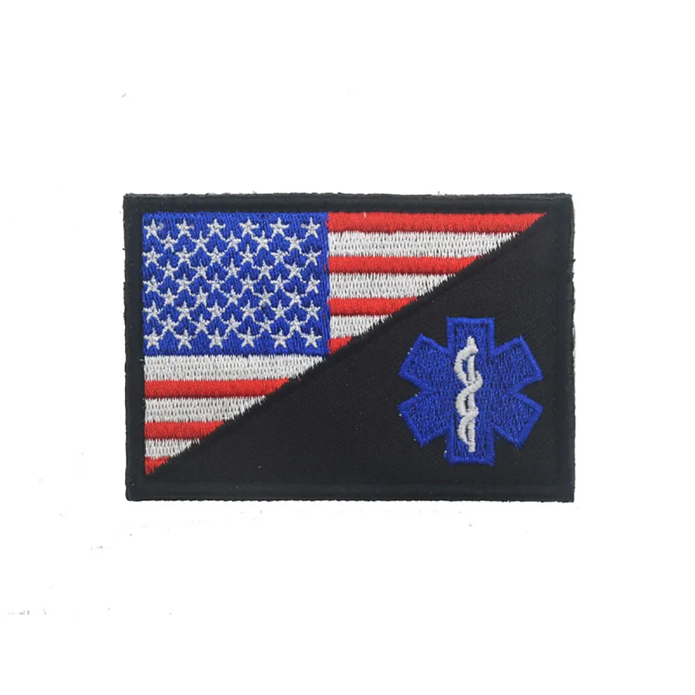 Parches militares bordados con bandera de EE. UU., EMT, estrella de la vida, rayas, emblema de ayuda médica paramédica de primeros auxilios, insignia táctica - imagen 3