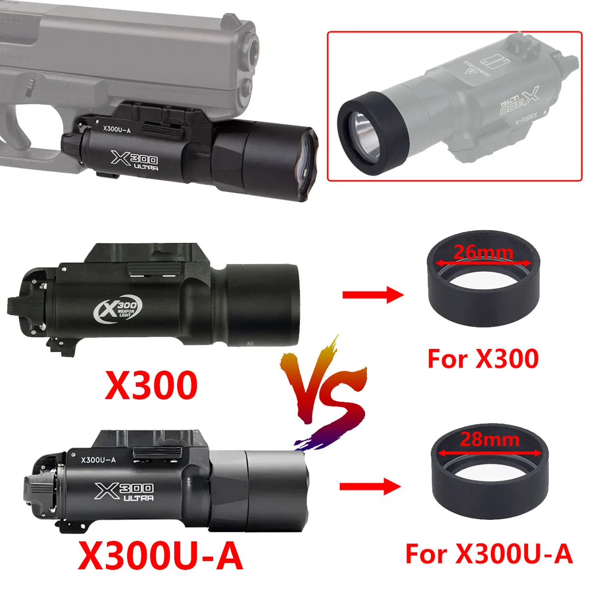 Táctico Surefire X300 Ultra X300U-A armas de Metal Airsoft pistola luz caza linterna AD Protector de lente personalizado - imagen 2