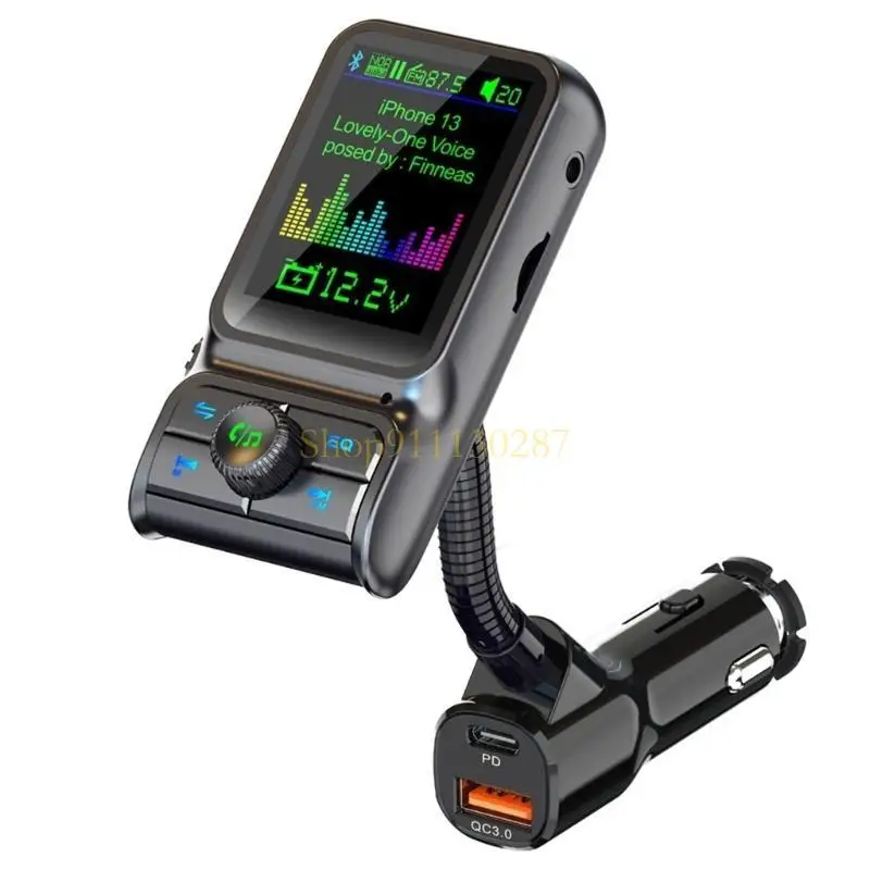 Transmisor FM para coche, adaptador de Radio de sonido EQ inalámbrico, pantalla a Color de 1,8 "para llamadas manos libres con carga rápida PD20W/QC3.0 - imagen 5