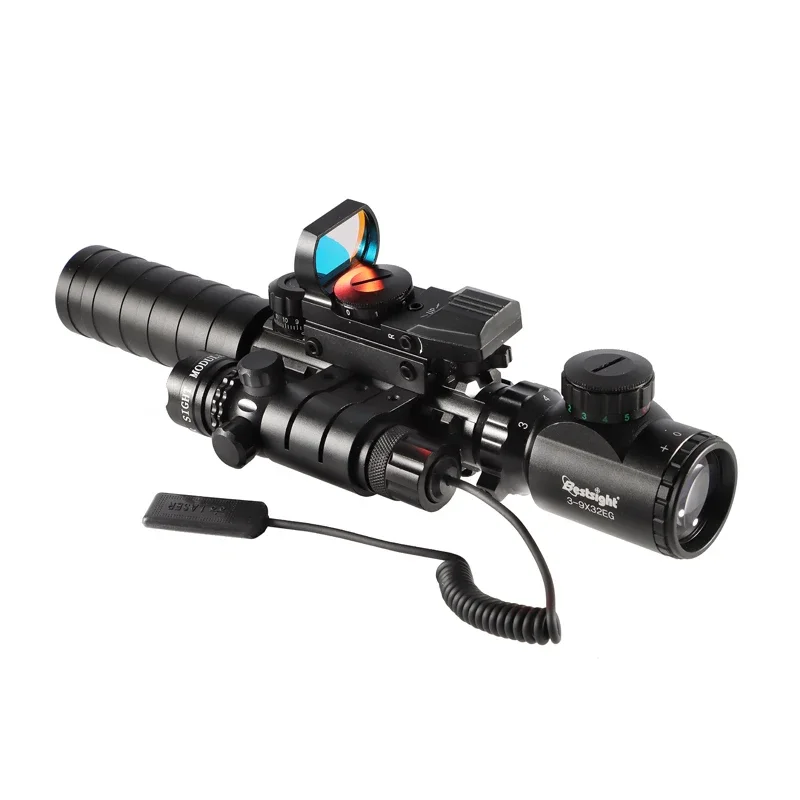 3-9X32 EG Riflescope 3 en 1 Combo alcance de caza rojo verde iluminado con reflejo holográfico 4 retículas rojo punto verde Rifle Caza - imagen 3