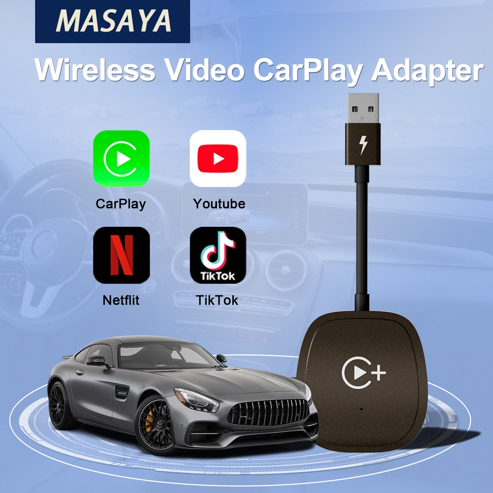 Adaptador CarPlay inalámbrico USB para coche - sin cables premium