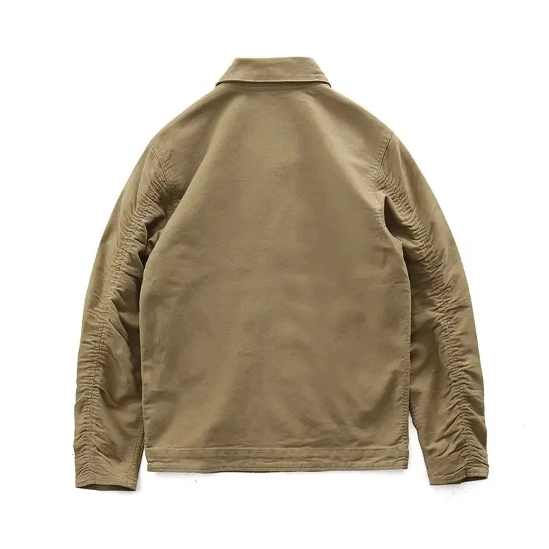 Amikaji-Chaqueta Vintage con solapa para hombre, abrigo informal con múltiples bolsillos, con cremallera, arrugado, a la moda, para primavera y otoño - imagen 5