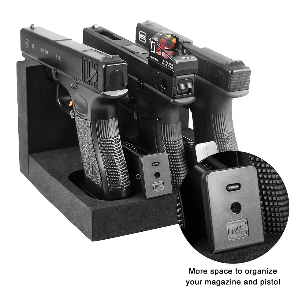Soporte para pistola con 2/3 ranuras, soporte autoadhesivo de espuma para pistola Airsoft, soporte de exhibición para almacenamiento de pistola, organizador de revistas para reloj