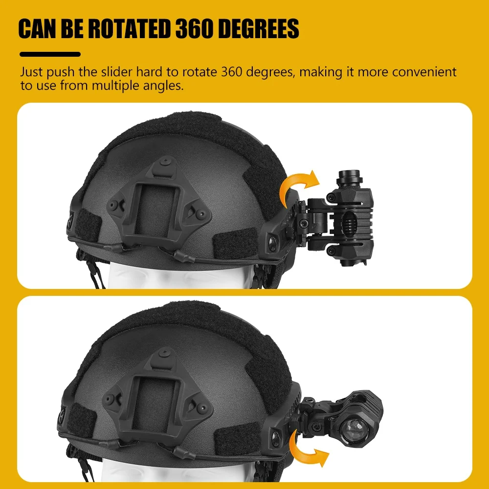 BOOIU-Lámpara adaptadora de riel lateral, soporte para casco táctico ajustable 360, nailon giratorio para casco Airsoft, accesorios adaptadores de caza - imagen 5