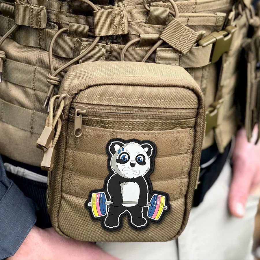 Parche de brazalete de levantamiento de pesas de Panda para ropa, insignia de moral táctica de PVC, parches de bucle de gancho, pegatinas de mochila militar - imagen 3