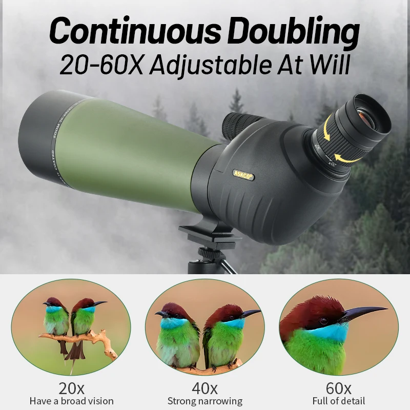 ASKCO-Prisma de doble enfoque HD, Prisma BAK4 con trípode para observación de aves, tiro de objetivo, caza de Vida Silvestre, 20-60X80 - imagen 4