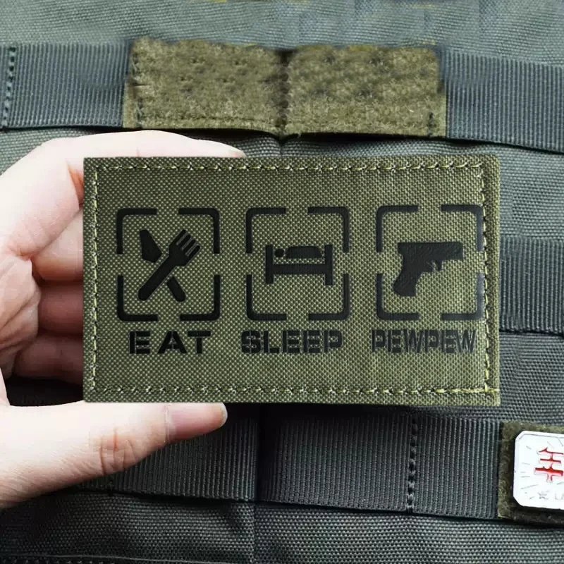 Insignia de moral táctica "EAT SLEEP PEWPEW", parche impreso con corte láser para ropa, gancho, bucle, parches militares, pegatinas para mochila