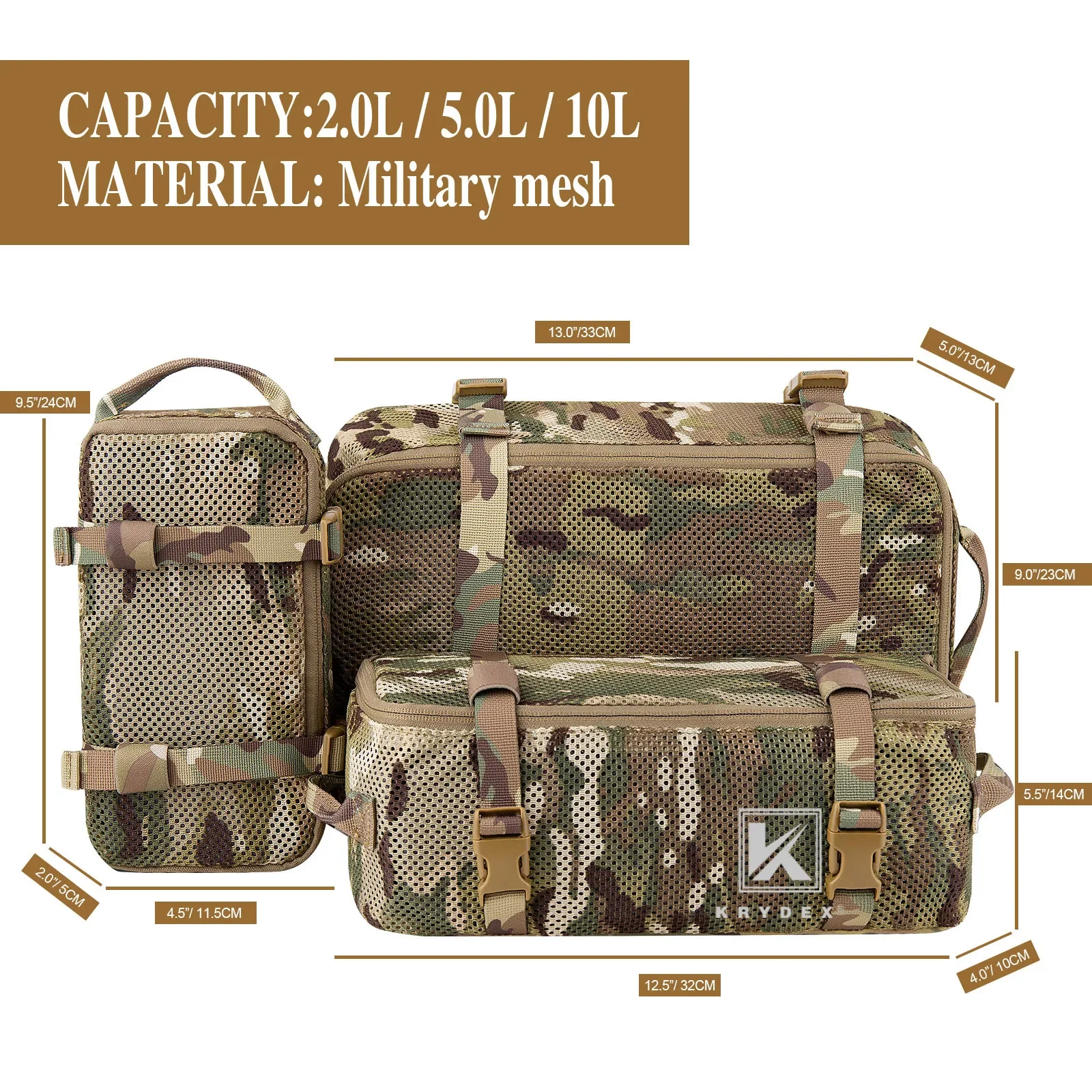 KRYDEX-Juego de bolsa Modular táctica, organizador de mochila para exteriores, Maleta de viaje, cubos de embalaje, equipo de caza Airsoft - imagen 2