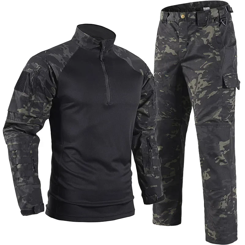 Trajes tácticos de camuflaje Ruins para hombre, conjuntos de camisetas de entrenamiento, pantalones Cargo resistentes al desgaste con múltiples bolsillos, ropa de caza de francotirador de soldado, 2 uds. - imagen 2