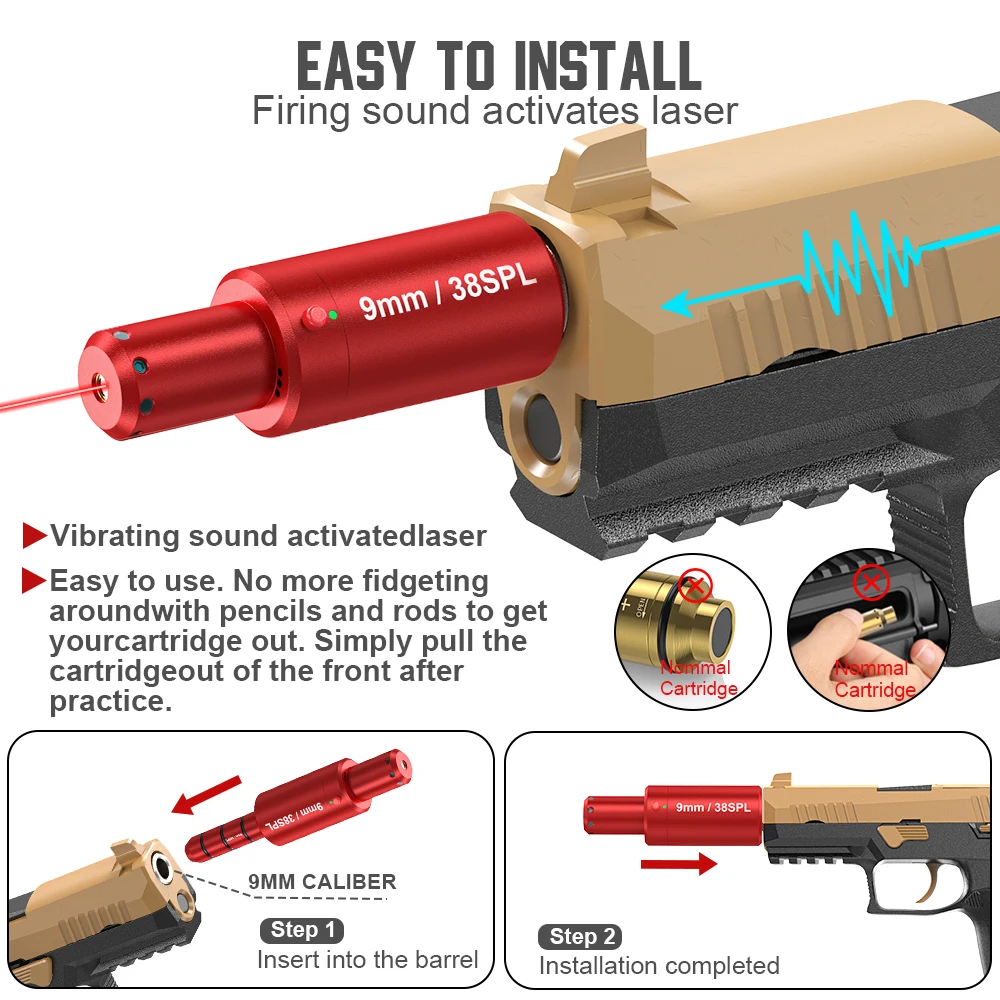 Entrenador de luz verde roja magnética multifuncional, 9x19mm, 9MM, 38SPL, doble propósito para mira telescópica, entrenamiento y calibración G17 G19 - imagen 3