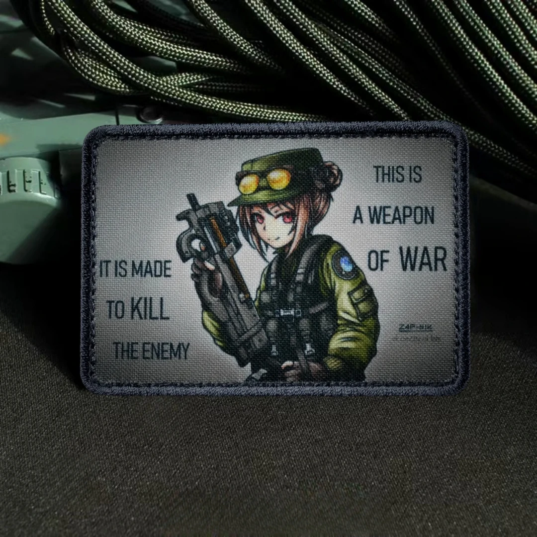 Parche táctico de primera línea para niñas P90, insignia de moral AR-15, brazalete del ejército militar, pegatina para mochila, parches de gancho impresos para ropa - imagen 4